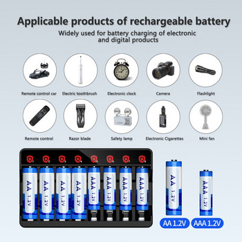 8 канални акумулаторни батерии Интелигентно зарядно устройство за литиева батерия LED дисплей Интелигентно зарядно устройство за батерии за 1,5 V AA/AAA NiMH