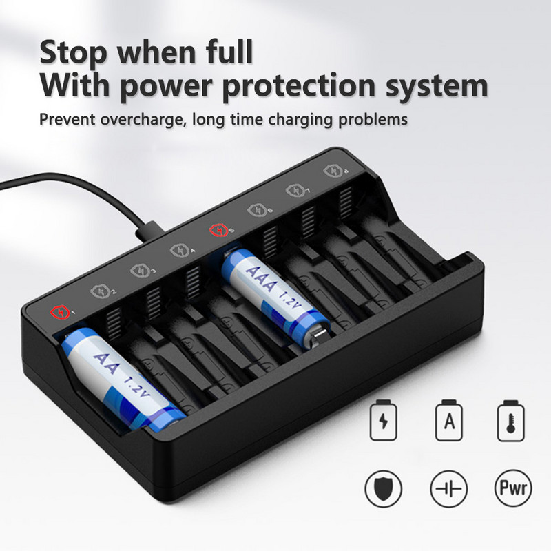 8 csatornás újratölthető akkumulátorok Intelligens lítium akkumulátortöltő LED kijelző Intelligens akkumulátortöltő 1,5 V AA/AAA NiMH-hoz
