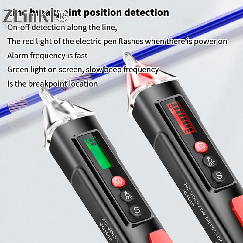 Tester de tensiune fără contact 12-1000V AC/DC Instrument de perete cu indicator electric al circuitului stiloului cu lanternă Instrument de detectare a liniei de sonerie