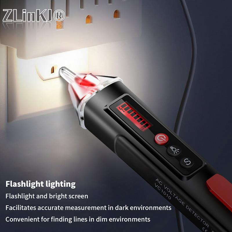 Tester de tensiune fără contact 12-1000V AC/DC Instrument de perete cu indicator electric al circuitului stiloului cu lanternă Instrument de detectare a liniei de sonerie