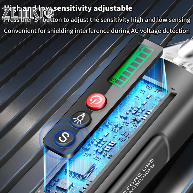 Tester de tensiune fără contact 12-1000V AC/DC Instrument de perete cu indicator electric al circuitului stiloului cu lanternă Instrument de detectare a liniei de sonerie