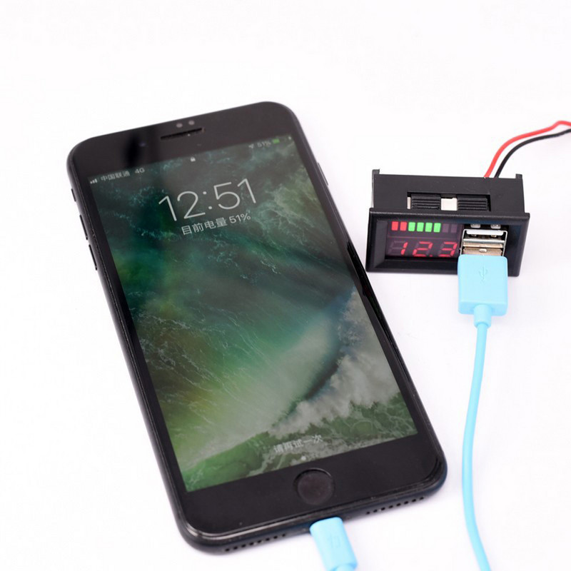 USB litija akumulatora 5 V 2,4 A automašīnas voltmetra sprieguma mērītāja panelis 12 V-24 V 3S-7S litija akumulatora jaudas indikatora jaudas testeris