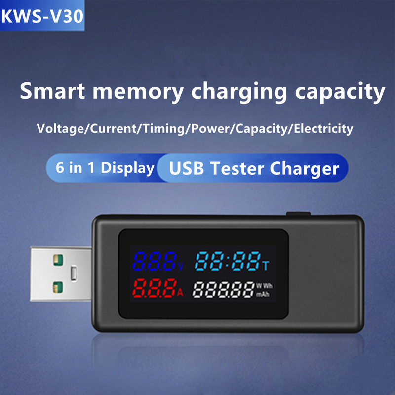 6 vienā USB strāvas mērītāja testeris Strāvas detektors Strāvas sprieguma lādētāja testeris Strāvas sprieguma akumulatoru kapacitātes testeris