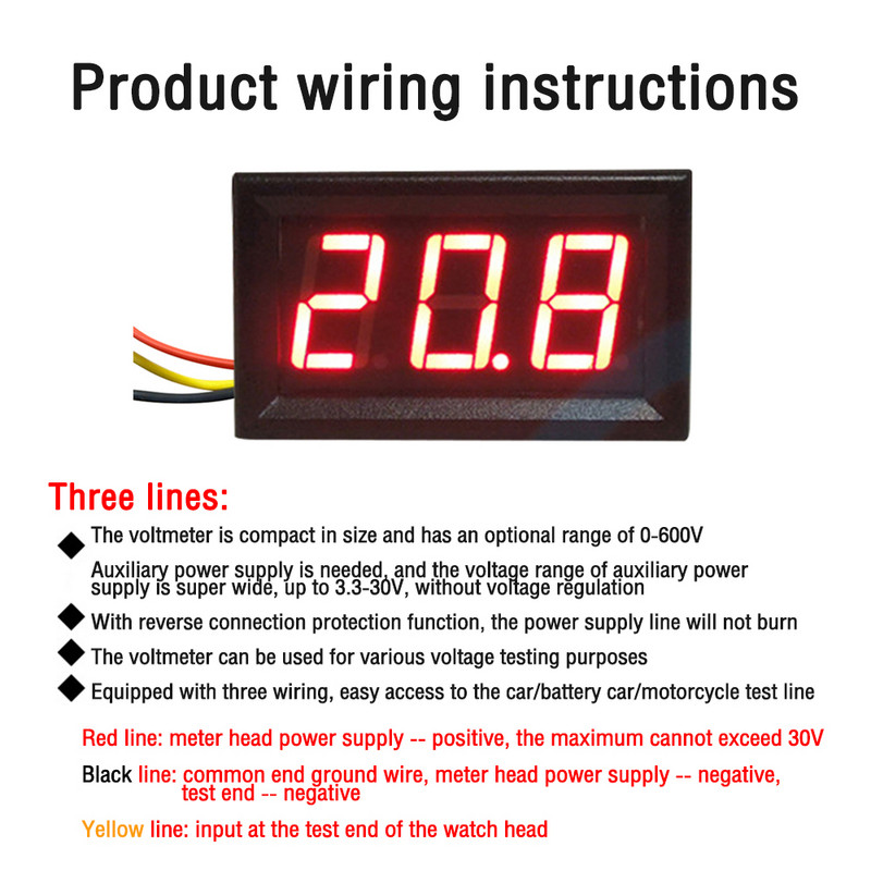 Voltmetru digital LED DC de 0,56 inchi 0-600V Contor de tensiune Auto auto mobilă putere tester Detector DC 3,3-30V Roșu Verde Albastru