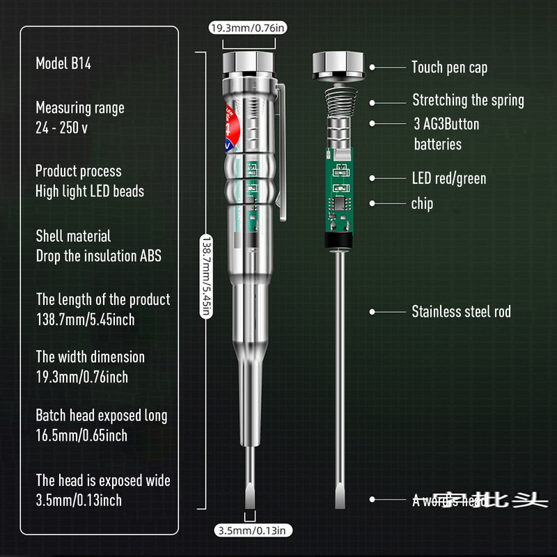 Detector de tensiune Test Pen 24-250V Sondă de șurubelniță electrică cu senzor de lumină indicator Zero Live Wire Tester digital