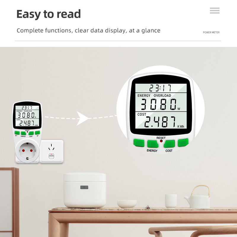 Digitālais vatmetrs LCD enerģijas skaitītājs Elektrības jaudas skaitītāja ligzda Elektriskais testeris FR US UK AU BR Mērīšanas izejas jaudas analizators