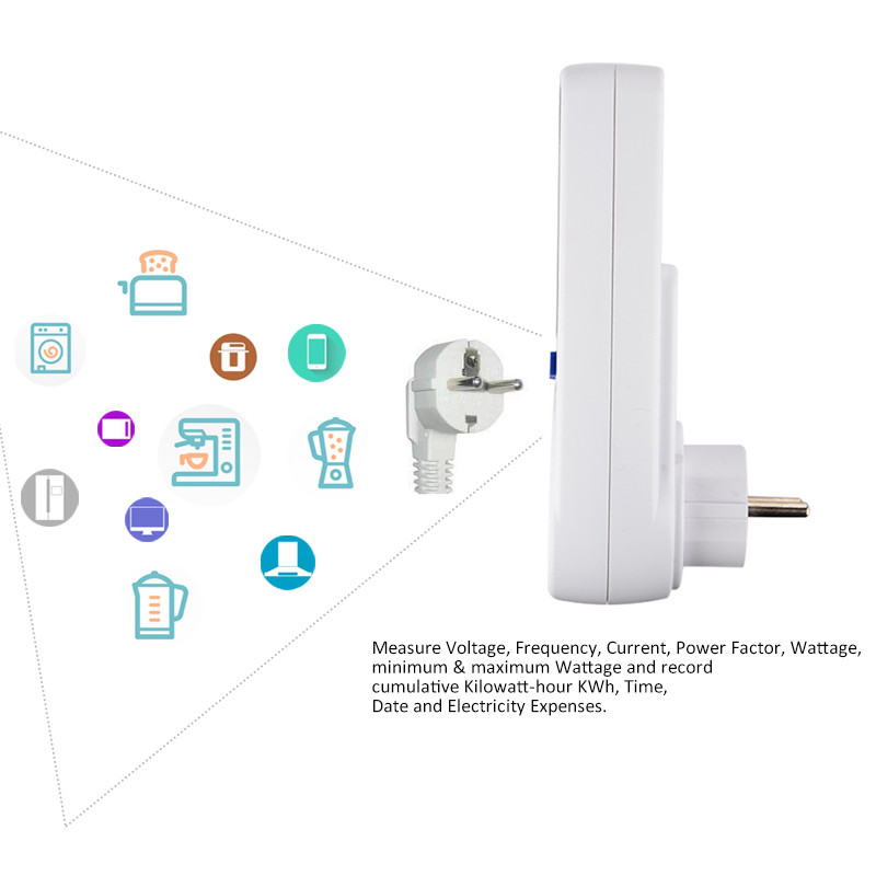 Digitális váltakozó áramú fogyasztásmérő Aljzat Wattmérő Kimenet Teljesítményelemző energiamérő kWh mérő EU/UK/AU/BR/US Dugó Aktuális ár kijelző