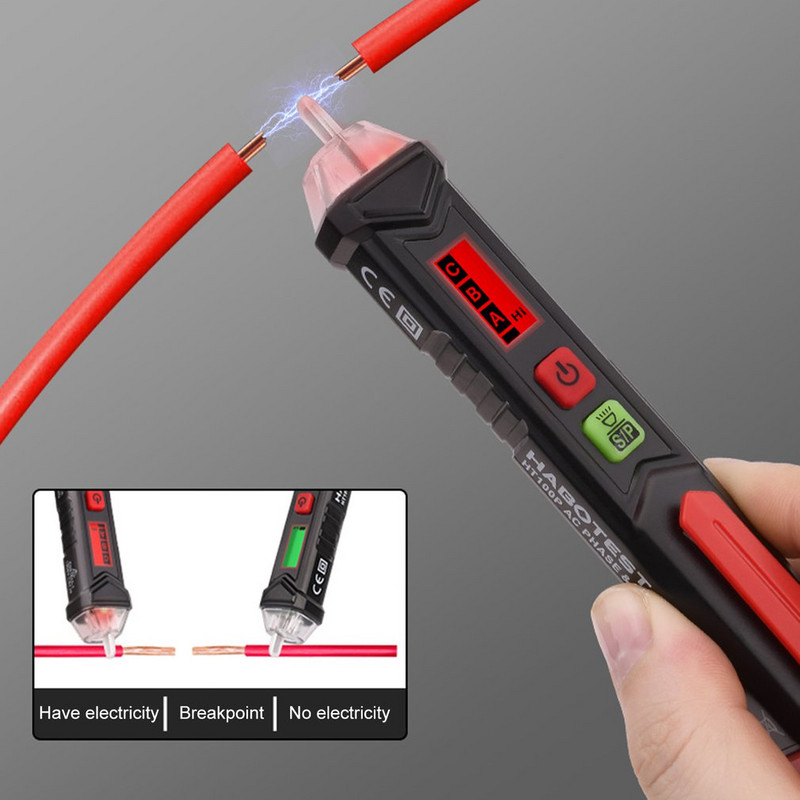HT100P tesztceruza érintésmentes fázissorrend-mérő háromfázisú váltakozó áramú digitális kijelzős fázismérő érzékelő teszter