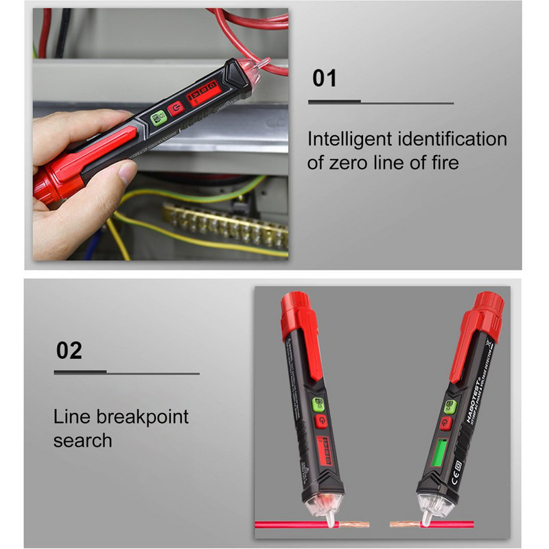 HT100P tesztceruza érintésmentes fázissorrend-mérő háromfázisú váltakozó áramú digitális kijelzős fázismérő érzékelő teszter