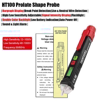 Indicator de tensiune Detector de rupere a firului fără contact Tester electric inteligent Verificare nulă Live Hi Sensibilitate scăzută AC 12-1000V HABOTEST
