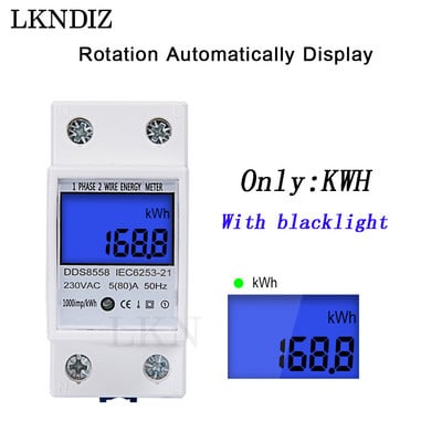 5(80)A 110V/220/230V 50/60Hz Din-rail elektrooniline energiaarvesti kWh arvesti LCD-ekraan digitaalne ühefaasiline elektri kWh-loendur