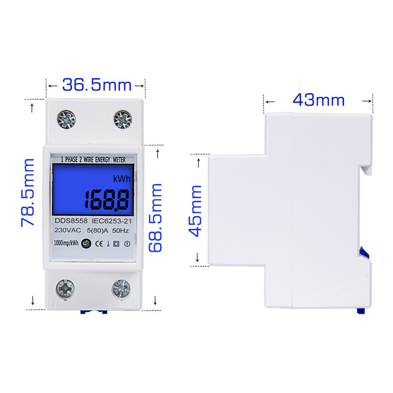 5(80)A 110V/220/230V 50/60Hz Din-rail elektrooniline energiaarvesti kWh arvesti LCD-ekraan digitaalne ühefaasiline elektri kWh-loendur