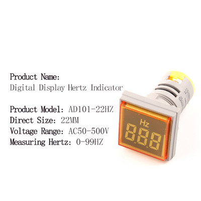 22 mm 50-500 V indikaatortuli vahelduvvoolu 0-99 Hz ruudukujuline ümmargune digitaalne ekraan Pinge hertsmeeter Sagedus pinge tester