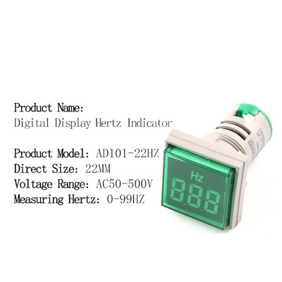 22 mm 50-500 V indikaatortuli vahelduvvoolu 0-99 Hz ruudukujuline ümmargune digitaalne ekraan Pinge hertsmeeter Sagedus pinge tester