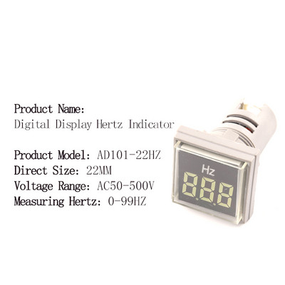 22 mm 50-500 V indikaatortuli vahelduvvoolu 0-99 Hz ruudukujuline ümmargune digitaalne ekraan Pinge hertsmeeter Sagedus pinge tester