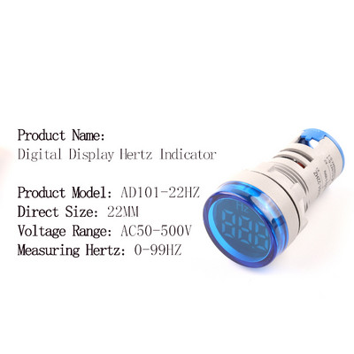 22 mm 50-500 V indikaatortuli vahelduvvoolu 0-99 Hz ruudukujuline ümmargune digitaalne ekraan Pinge hertsmeeter Sagedus pinge tester