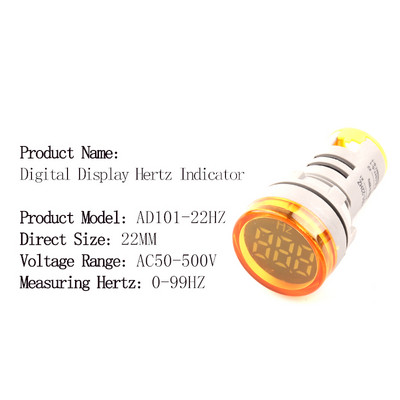 22 mm 50-500 V indikaatortuli vahelduvvoolu 0-99 Hz ruudukujuline ümmargune digitaalne ekraan Pinge hertsmeeter Sagedus pinge tester