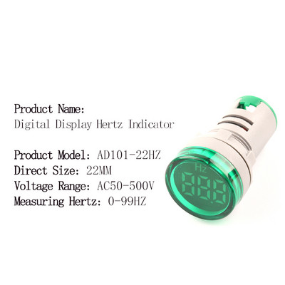 22 mm 50-500 V indikaatortuli vahelduvvoolu 0-99 Hz ruudukujuline ümmargune digitaalne ekraan Pinge hertsmeeter Sagedus pinge tester