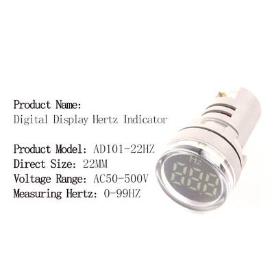 22 mm 50-500 V indikaatortuli vahelduvvoolu 0-99 Hz ruudukujuline ümmargune digitaalne ekraan Pinge hertsmeeter Sagedus pinge tester