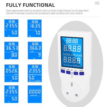 Ψηφιακό Wattmeter LCD Power Meter Κατανάλωση ηλεκτρισμού Μετρητής ενέργειας Kwh Μετρητής ηλεκτρικής ενέργειας Μετρητής ηλεκτρικής ενέργειας Βύσμα παρακολούθησης χρήσης