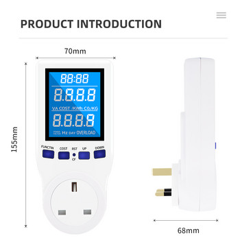 Ψηφιακό Wattmeter LCD Power Meter Κατανάλωση ηλεκτρισμού Μετρητής ενέργειας Kwh Μετρητής ηλεκτρικής ενέργειας Μετρητής ηλεκτρικής ενέργειας Βύσμα παρακολούθησης χρήσης