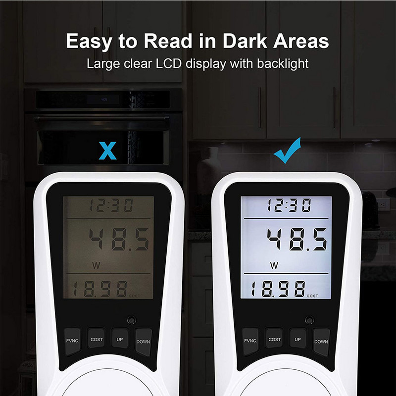 Nashone Wattmeter 220V AC EU Digital LCD Power Meter Vatmetrs Soquete Medidor De Energia Kwh FR EU Voltage Meter Enerģijas skaitītājs