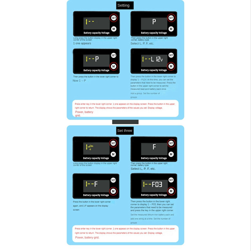 Akkumulátor kapacitásjelző autó motorkerékpár voltmérő feszültségmérő DC 8V-100V ólomsav lítium Lifepo4 színes képernyő