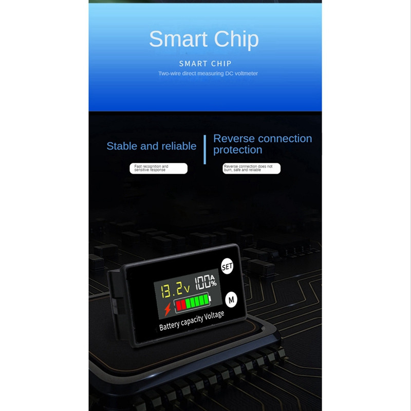Akkumulátor kapacitásjelző autó motorkerékpár voltmérő feszültségmérő DC 8V-100V ólomsav lítium Lifepo4 színes képernyő