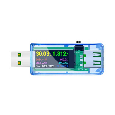 USB тестер U96P 13 в 1 USB тестер DC Цифров волтметър Напрежение Ток Волт Амперметър Детектор Индикатор за зарядно устройство Измерител Прозрачен син