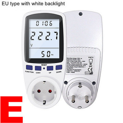 EU Plug AC teljesítménymérő Digitális wattmérő Watt Energia monitor Idő Feszültség Áram Herz Ár kijelző Aljzat analizátor