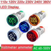 Voltmetru AC 60V-500V Afișaj digital LED Contor de tensiune VOLT + indicator luminos de semnal 110V 120V 220V 240V 380V Monitor