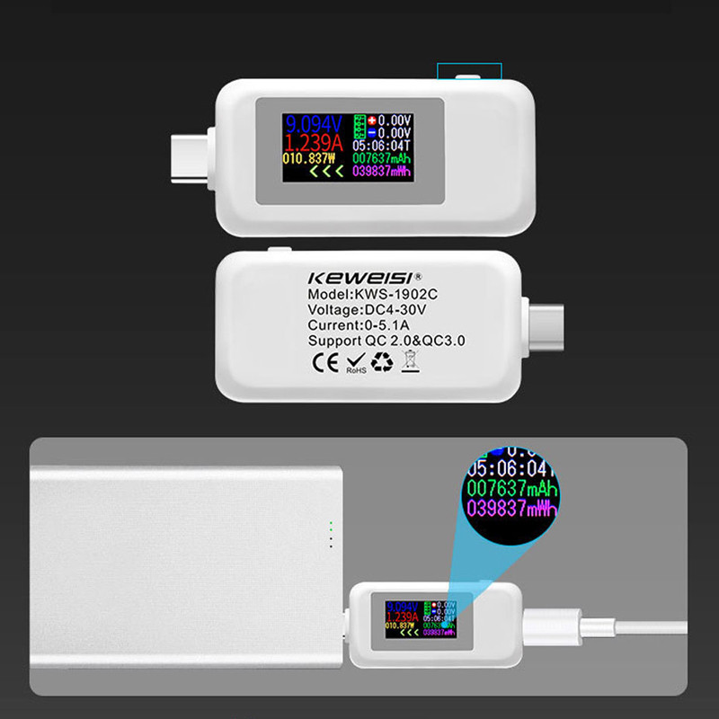 C típusú USB-tesztelő 10 az 1-ben 4-30 V feszültségmérő időzítés ampermérő digitális monitor, áramellátás jelzése, telefontöltő, kétirányú tesztelő