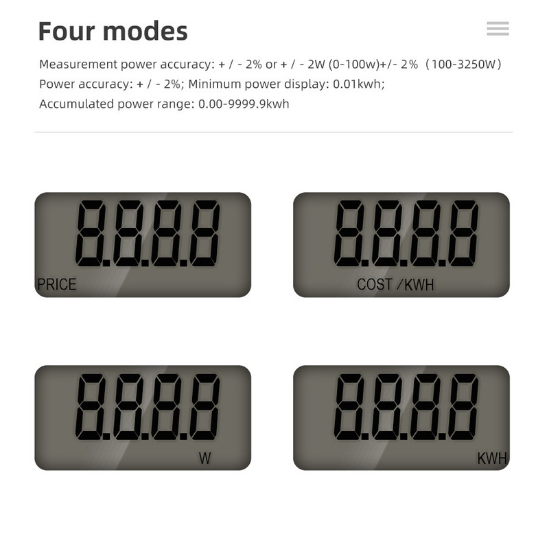 Teljesítménymérő aljzat KWE-PMB03 Dugaszolóaljzat Digitális Feszültség Wattmérő Teljesítményfogyasztás Watt Energiafigyelő AC áramelemző