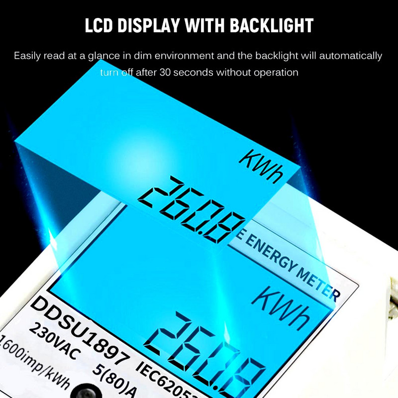 Skaitmeninis elektros energijos skaitiklis Vienfazis DIN bėgio elektros skaitiklis Vienfazis dviejų laidų daugiafunkcis elektros skaitiklis