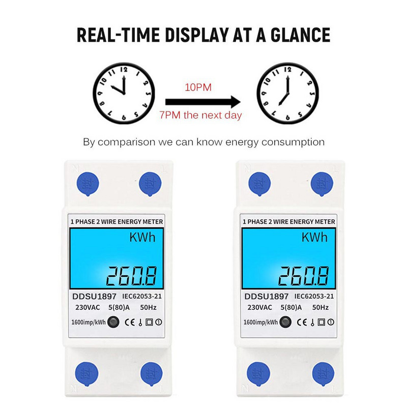 Skaitmeninis elektros energijos skaitiklis Vienfazis DIN bėgio elektros skaitiklis Vienfazis dviejų laidų daugiafunkcis elektros skaitiklis