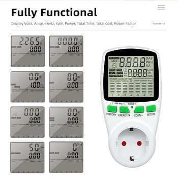 Цифров ватметър AC 230V Power Meter Гнездо Wattmeter Energy Meter 50Hz Watt Cost Monitor Измерване на изходна мощност Анализатор