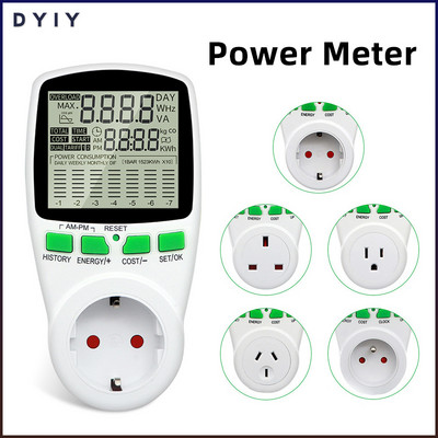 Цифров ватметър AC 230V Power Meter Гнездо Wattmeter Energy Meter 50Hz Watt Cost Monitor Измерване на изходна мощност Анализатор