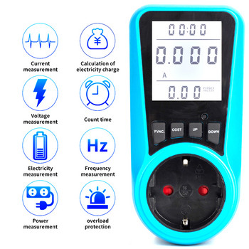 EU Plug Rus Socket Ψηφιακός μετρητής ρεύματος Voltmeter AC Power Meter Time Watt Δοκιμαστής ενέργειας ισχύος Wattmeter ΗΠΑ Η.Β. AU FR BR Βύσμα