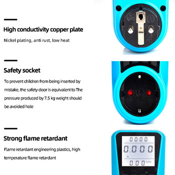 EU Plug Rus Socket Ψηφιακός μετρητής ρεύματος Voltmeter AC Power Meter Time Watt Δοκιμαστής ενέργειας ισχύος Wattmeter ΗΠΑ Η.Β. AU FR BR Βύσμα