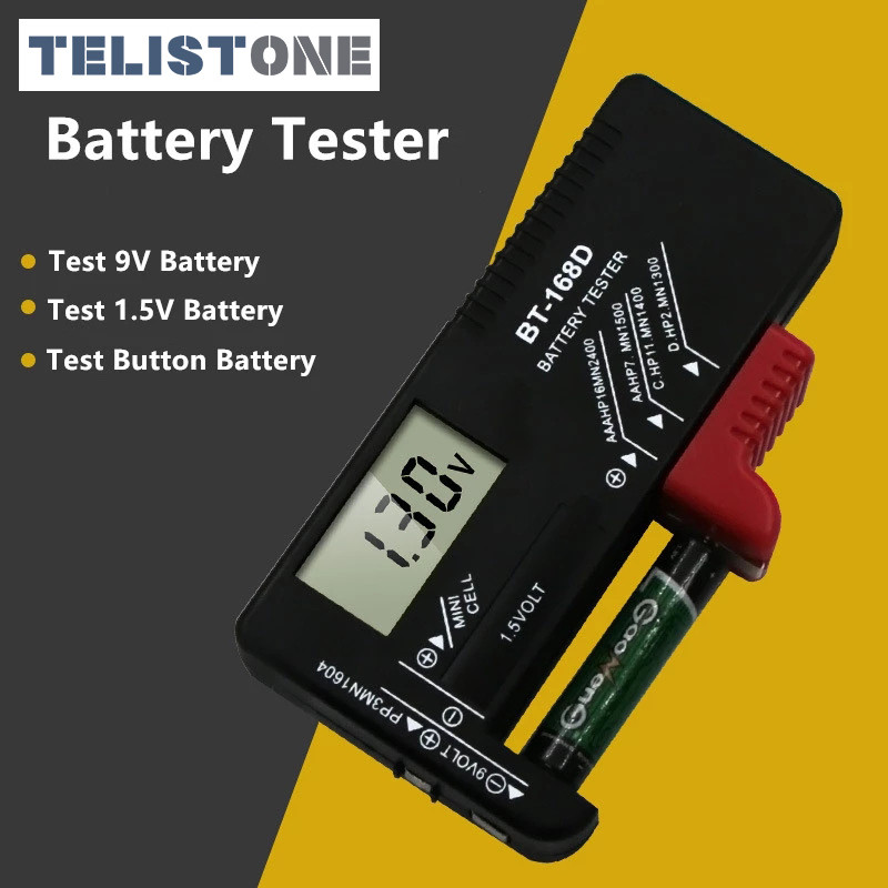 BT-168 universaalnupuga mitme suurusega akude tester AA/AAA/C/D/9V/1,5V LCD-ekraaniga digitaalse patarei testeri pingekontrolli jaoks