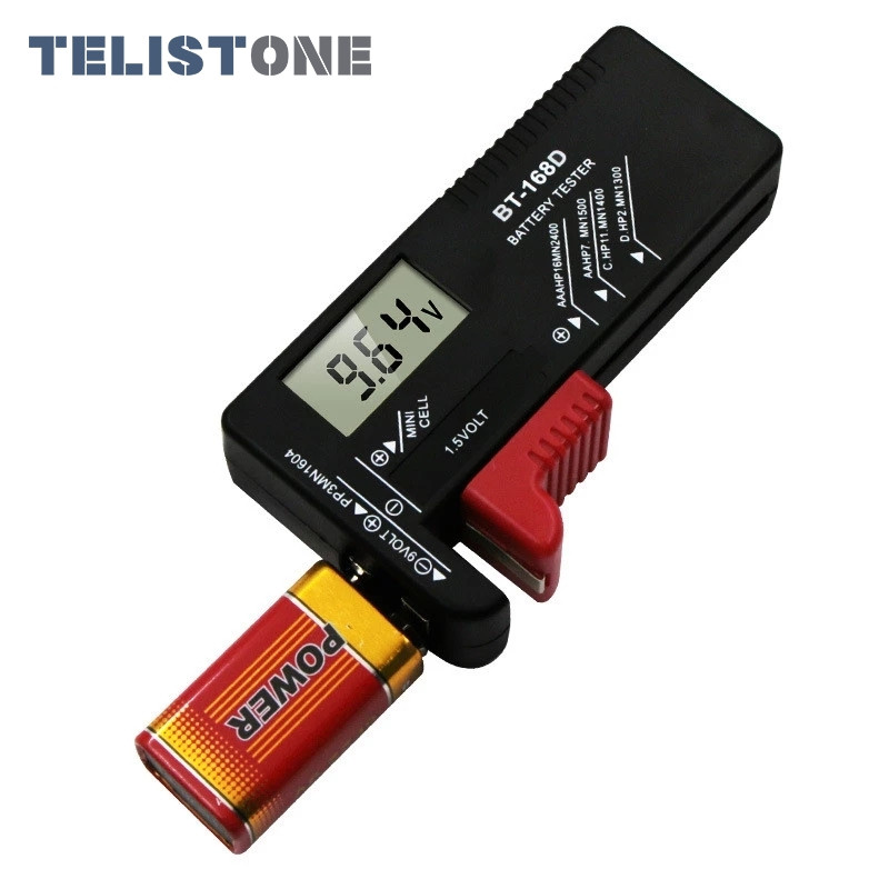 BT-168 universaalnupuga mitme suurusega akude tester AA/AAA/C/D/9V/1,5V LCD-ekraaniga digitaalse patarei testeri pingekontrolli jaoks