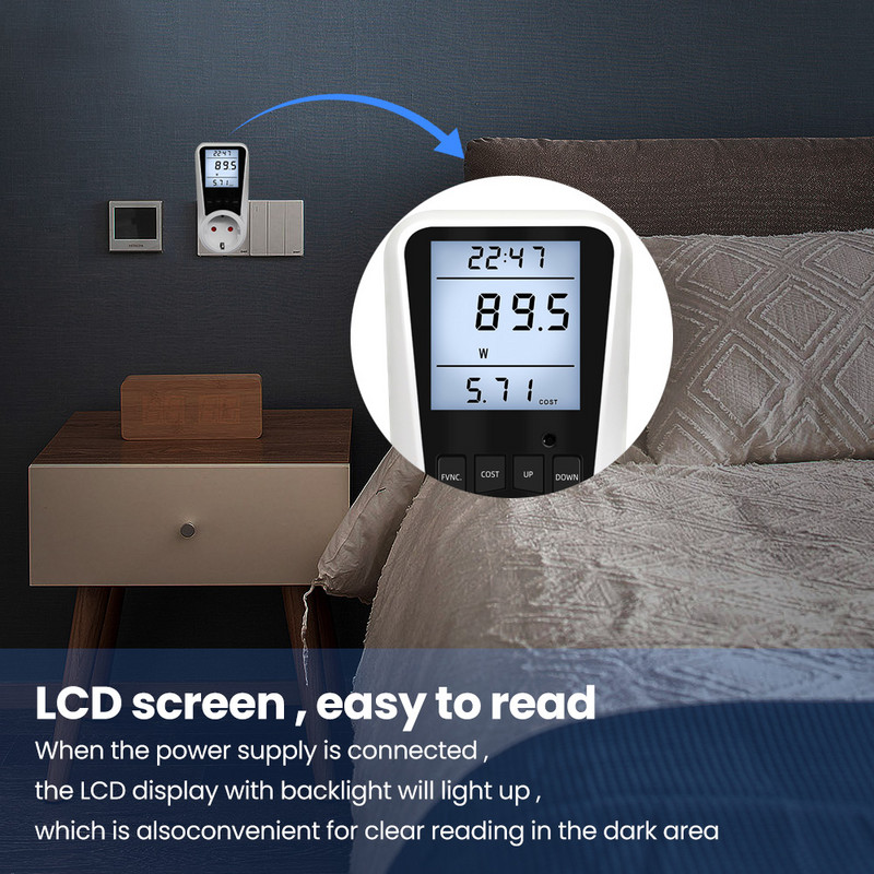 Digitālais vatmetrs 220V 110V maiņstrāvas jaudas skaitītājs Elektrības patēriņš Enerģijas skaitītājs EU Plug Power Kilovats jauda Elektrības skaitītājs