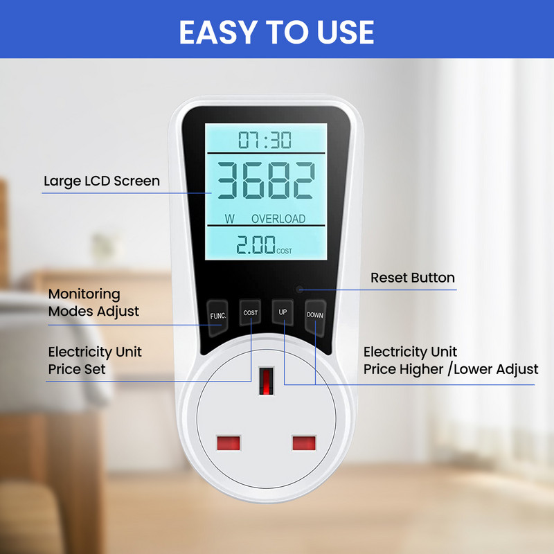 Digitālais vatmetrs 220V 110V maiņstrāvas jaudas skaitītājs Elektrības patēriņš Enerģijas skaitītājs EU Plug Power Kilovats jauda Elektrības skaitītājs