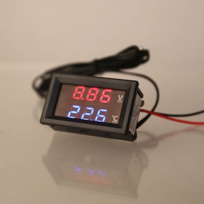 Tester de tensiune cu panou pătrat digital cu afișaj de temperatură, voltmetru, monitor de volt, contor de temperatură pentru mașină