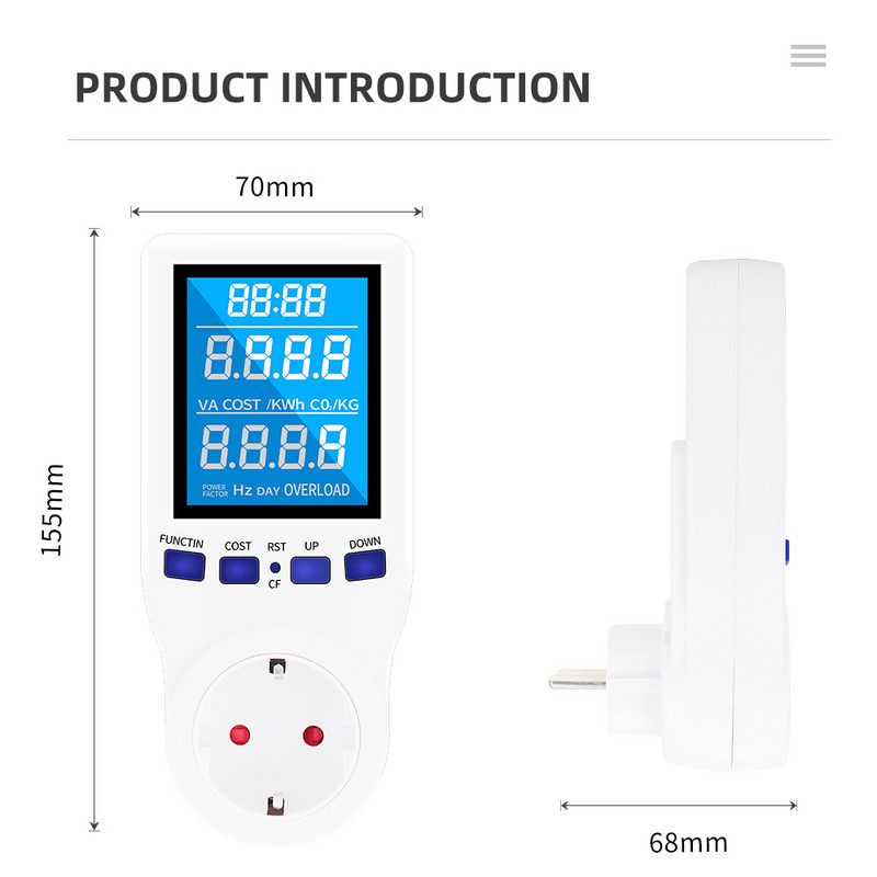 220V AC EU mjerač snage Digitalni LCD zaslon Potrošnja električne energije snaga Kwh Mjerač energije EU US UK Utičnica Analizator snage