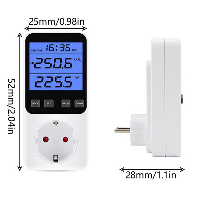 Áramfogyasztásmérő aljzat 220V 110V teljesítménymérő Villamos fogyasztás energiamérő EU dugó Túlterhelés elleni védelem