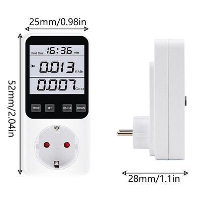 Áramfogyasztásmérő aljzat 220V 110V teljesítménymérő Villamos fogyasztás energiamérő EU dugó Túlterhelés elleni védelem