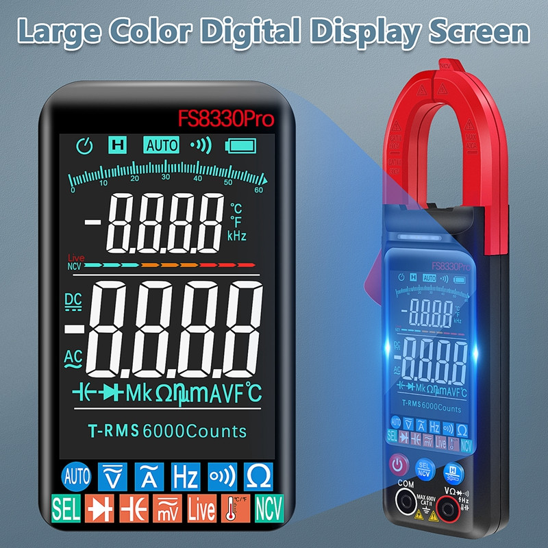 Clemă metru digitală HUAJIAYI AC 400A Tensiune curentă 6000 de numărări Multimetru cu clemă Verificare în timp real Tester de condensator de frecvență NCV