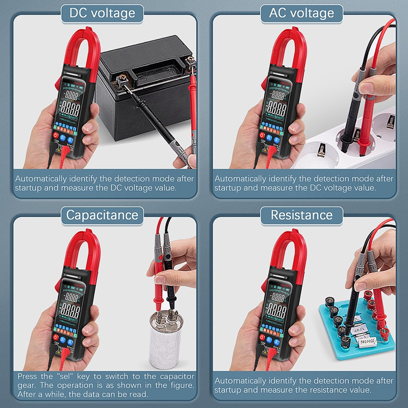 Clemă metru digitală HUAJIAYI AC 400A Tensiune curentă 6000 de numărări Multimetru cu clemă Verificare în timp real Tester de condensator de frecvență NCV