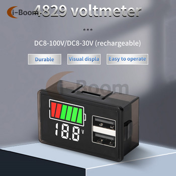 Водоустойчив волтметър DC 8-100V 8-30V Цифров дисплей Индикатор за капацитета на литиева батерия Тестер Ниво на заряд на оловно-киселинната батерия